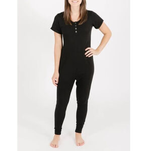SMASH + TESS Anyday romper jogger style leg short sleeves Henley style black XXS